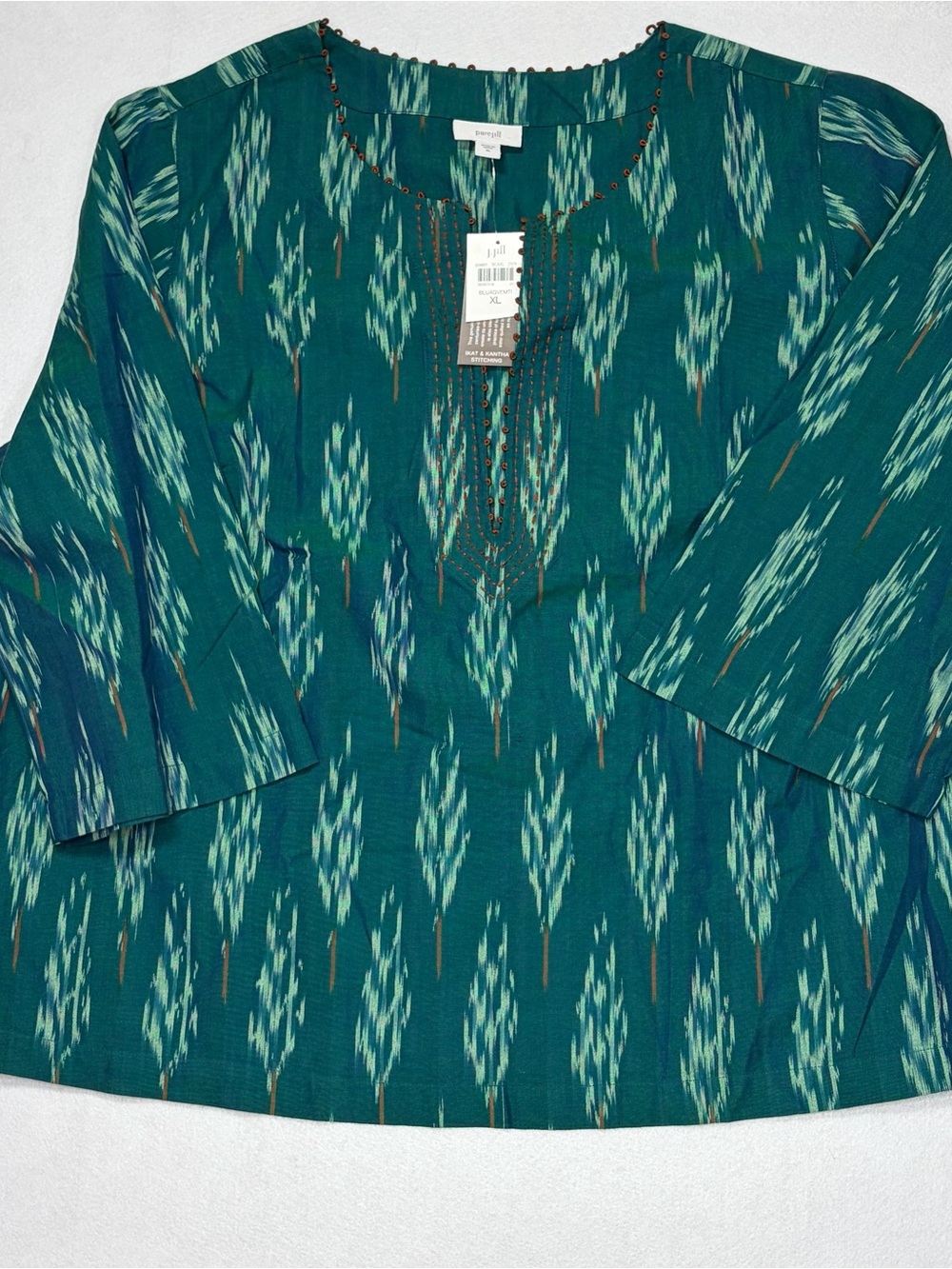NWT Pure Jill Kantha Stitched Ikat Top XL Blue Agave Multi